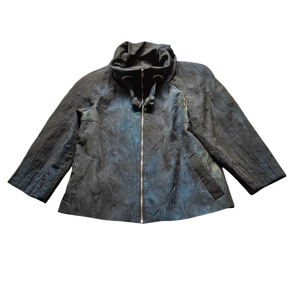 Zelda Zip Front Jacket Womens XL Black Iridescent Textured Funnel Neck Coat